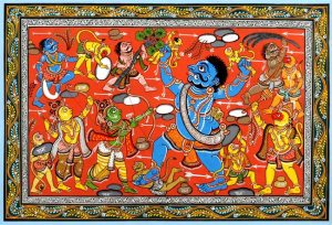 El fiero Kumbakarna se comió a miles de monos. Ramayana de Raghurajpur (Orissa, India)